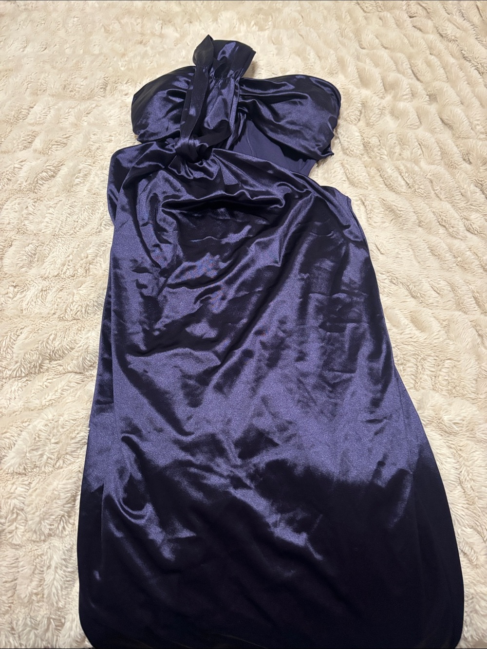 Express One-Shoulder Satin Evening Dress in Navy